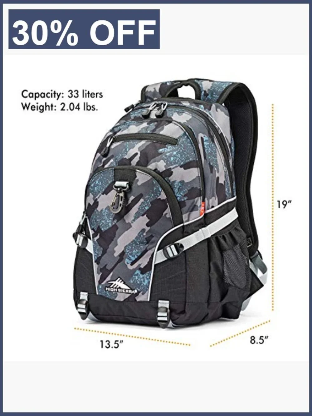 High Sierra Loop Backpack with Tablet Sleeve, 33L, Nylon, One Size